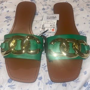 Green and gold sandals